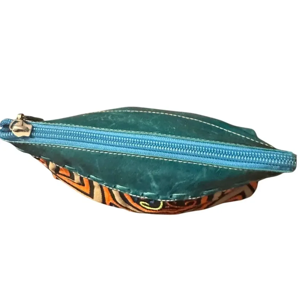 Arte Kuna Colombia Leather Embroidered Boho Clutch Festival Pouch